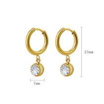Fashion Golden Pair Titanium Steel Diamond Round Earrings