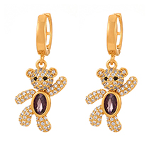 Fashion Purple Copper Inlaid Zircon Bear Earrings