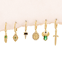 Fashion Gold Copper Inlaid Zircon Cartoon Pendant Earrings 6-piece Set