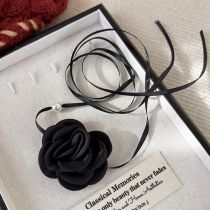 Fashion Black Satin Flowers Mesh Flower Necklace