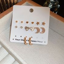 Fashion Gold (seven-piece Set) Alloy Diamond Geometric Earring Set