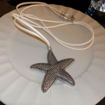 Fashion Necklace - Silver Alloy Starfish Velvet Rope Necklace