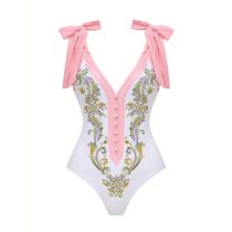 Fashion Lace Up Swimsuit Polyester Printed One-piece Swimsuit