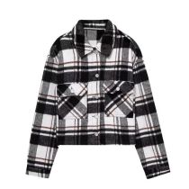 Fashion Black And White Polyester Checked Lapel Buttoned Jacket