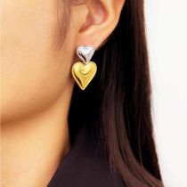 Fashion Small Silver And Large Gold Double Color Matching Titanium Steel Double Love Earrings  Stainless Steel