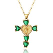 Fashion Green Copper Inlaid Zirconium Love Cross Necklace  Copper