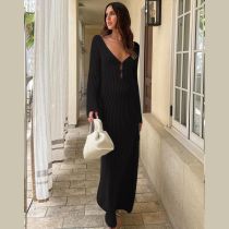 Fashion Black Hollow Knitted Swimsuit Cover-up Maxi Skirt