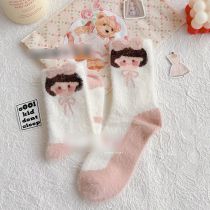Fashion Little Girl With Bow [1 Pair] Cotton Printed Rabbit Fleece Floor Socks