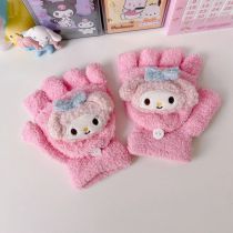 Fashion Pink Kuromi Flip Gloves Plush Cartoon Flip Gloves