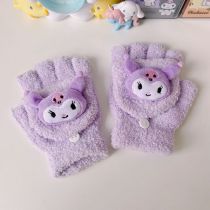 Fashion Purple Kuromi Flip Gloves Plush Cartoon Flip Gloves