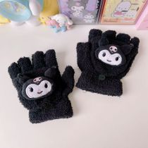 Fashion Black Kuromi Flip Gloves Plush Cartoon Flip Gloves