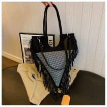 Fashion Color Studded Tassel Triangle Shoulder Bag