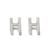 Fashion Silver Copper Inlaid Zirconium Letter Stud Earrings