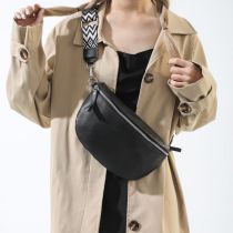Fashion Black Pu Large-capacity Wide Shoulder Strap Cross-body Chest Bag