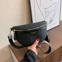 Fashion Black Pu Woven Large Capacity Crossbody Bag
