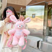 Fashion Pink Plush Cartoon Long Ears Rabbit Backpack