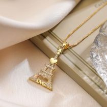 Fashion 2# Gold-plated Copper And Zirconium Tower Necklace