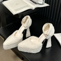 Fashion White Chunky Platform Pointed Toe High Heels