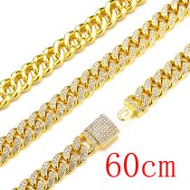 Fashion Necklace 24inch (60cm) Gold Cuban Chain Alloy Diamond Chain Necklace For Men