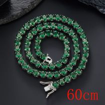 Fashion Zircon Tennis Chain 24inch (60cm) Silver Emerald 7mm Alloy Diamond Tennis Chain Mens Necklace