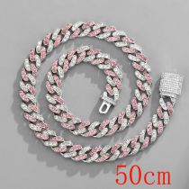 Fashion Necklace 20inch (50cm) 11mm Pink And White Cuban Chain Alloy Diamond Chain Necklace For Men