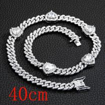Fashion Necklace 16inch (40cm)-5 Hearts Silver White Zirconium Necklace Alloy Diamond Love Mens Necklace