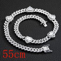 Fashion Necklace 22inch (55cm)-5 Hearts Silver White Zirconium Necklace Alloy Diamond Love Mens Necklace