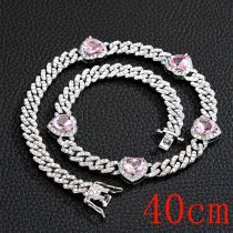 Fashion Necklace 16inch (40cm)-5 Hearts Silver Pink Zirconium Necklace Alloy Diamond Love Mens Necklace