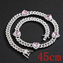 Fashion Necklace 18inch (45cm)-5 Hearts Silver Pink Zirconium Necklace Alloy Diamond Love Mens Necklace