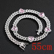Fashion Necklace 22inch (55cm)-5 Hearts Silver Pink Zirconium Necklace Alloy Diamond Love Mens Necklace