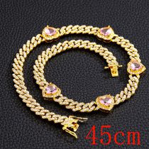 Fashion Necklace 18inch (45cm)-5 Hearts Golden Pink Zirconium Necklace Alloy Diamond Love Mens Necklace