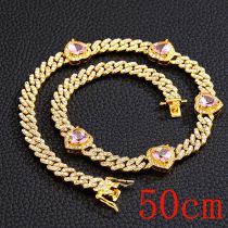 Fashion Necklace 20inch (50cm)-5 Hearts Golden Pink Zirconium Necklace Alloy Diamond Love Mens Necklace