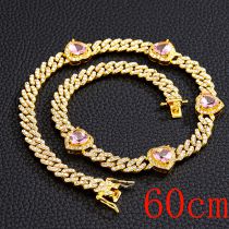 Fashion Necklace 24inch (60cm)-5 Hearts Golden Pink Zirconium Necklace Alloy Diamond Love Mens Necklace