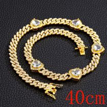 Fashion Necklace 16inch (40cm)-5 Hearts Golden White Zirconium Necklace Alloy Diamond Love Mens Necklace