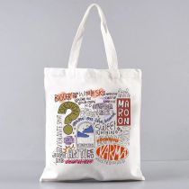 Fashion V (mm*mm) White Canvas Printed Large Capacity Shoulder Bag