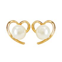 Fashion 14# Metal Love Pearl Stud Earrings