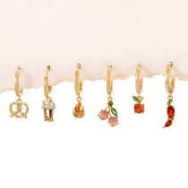 Fashion Color Copper Inlaid Zirconium Fruit Pendant Earrings 6-piece Set