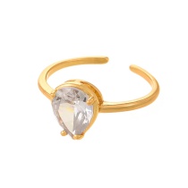 Fashion Golden 2 Copper Set Zirconium Drop-shaped Open Ring