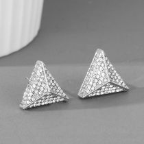 Fashion Silver Alloy Diamond Triangular Stud Earrings