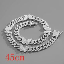 Fashion Necklace 18inch (45cm) Silver Butterfly Cuban Chain-142 Alloy Diamond Chain Five-pointed Star Necklace