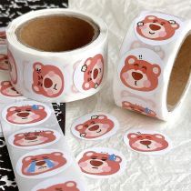 Fashion Strawberry Bear Roll Stickers [1 Roll/200 Stickers] Paper Printed Pocket Material Dot Stickers