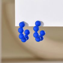 Fashion Blue Acrylic Ball Bead C-shaped Earrings