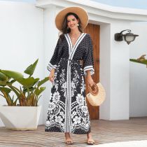 Fashion 2# Rayon Print Sun Protection Lace-up Cardigan