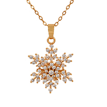 Fashion Gold Titanium Steel Inlaid Zirconium Snowflake Pendant Necklace