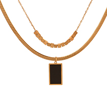 Fashion Black Double-layer Titanium Steel Small Square Beaded Shell Square Pendant Snake Bone Chain Necklace