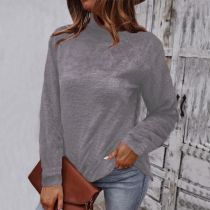 Fashion Light Gray Plush Turtleneck Knitted Sweater