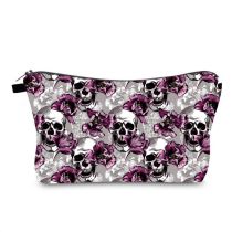 Fashion Color Polyester Skull Print Storage Toiletry Clutch