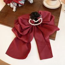 Fashion 15# Hairpin-dark Red Flocked Pearl Bow Hair Clip