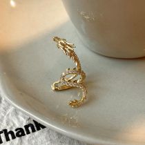 Fashion Ear Clip-gold (real Gold Plating Left) Zirconium-plated Dragon-shaped Ear Cuff