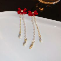 Fashion Silver Needle-gold (bowknot) Flocked Bow Tassel Earrings